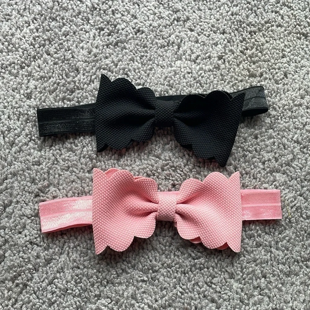 Set Of 2 Infant/Toddler Pink & Black Bow Headbands